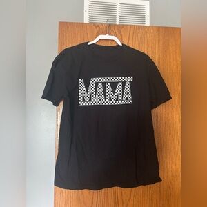 Black Graphic T-Shirt with Checkered 'MAMA' Design